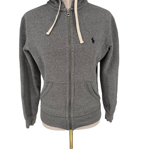 RARE Polo Ralph Lauren XS Full Zip HTR Gray Waffle Hoodie Pony Jacket Cotton Y2K - Picture 4 of 15